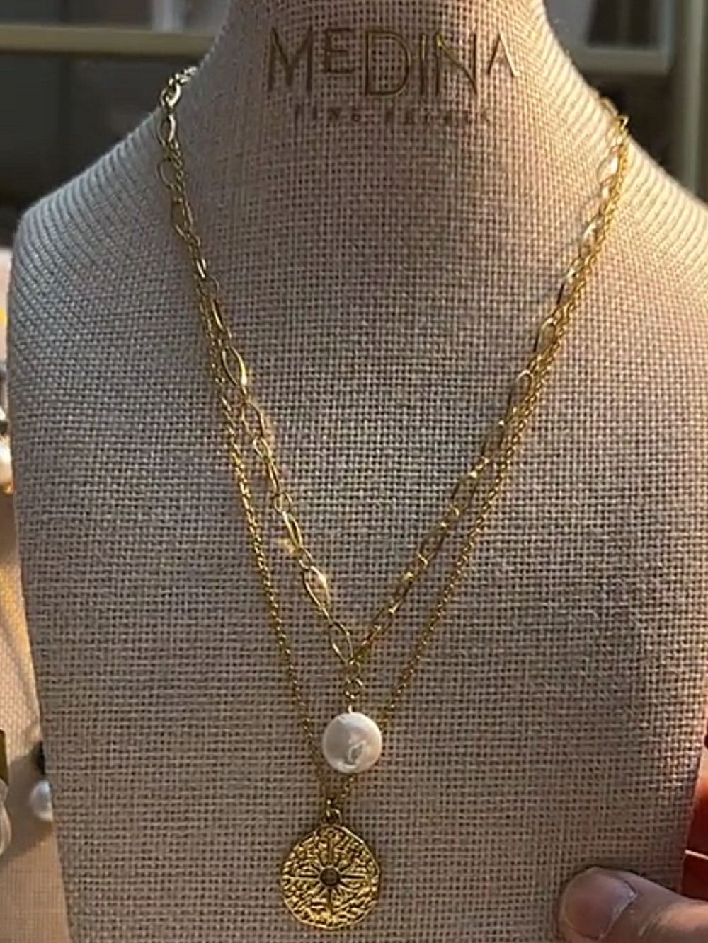 New Medina fine pearls Gold Double-Layer Coin and Pearl Necklace - Women Jewelry
